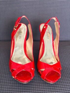 Guess Red Patent Open-toe slingback pumps - Size: 9